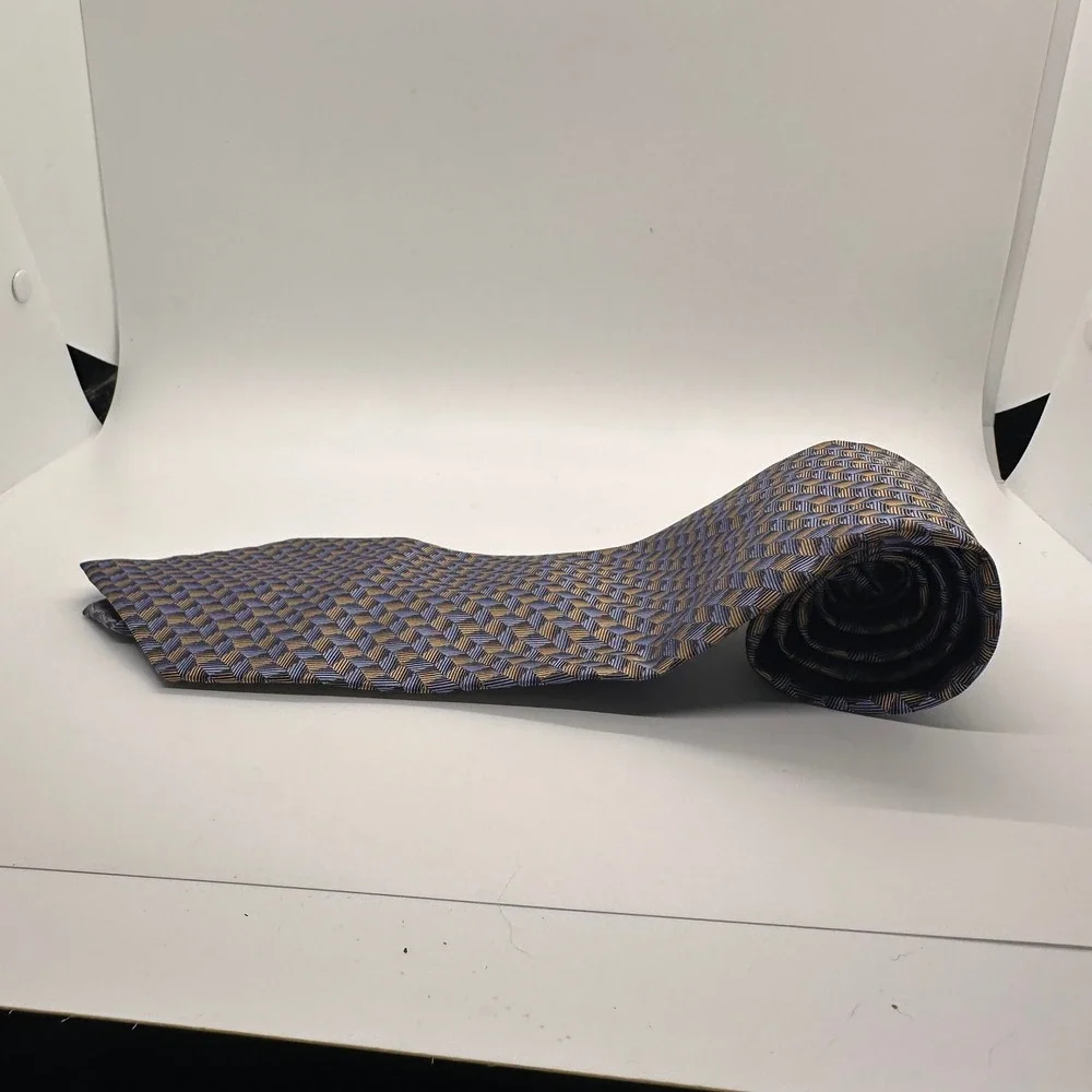 Dockers Silk Tie Geometric Pattern Blue Gold Business Casual Office Professional